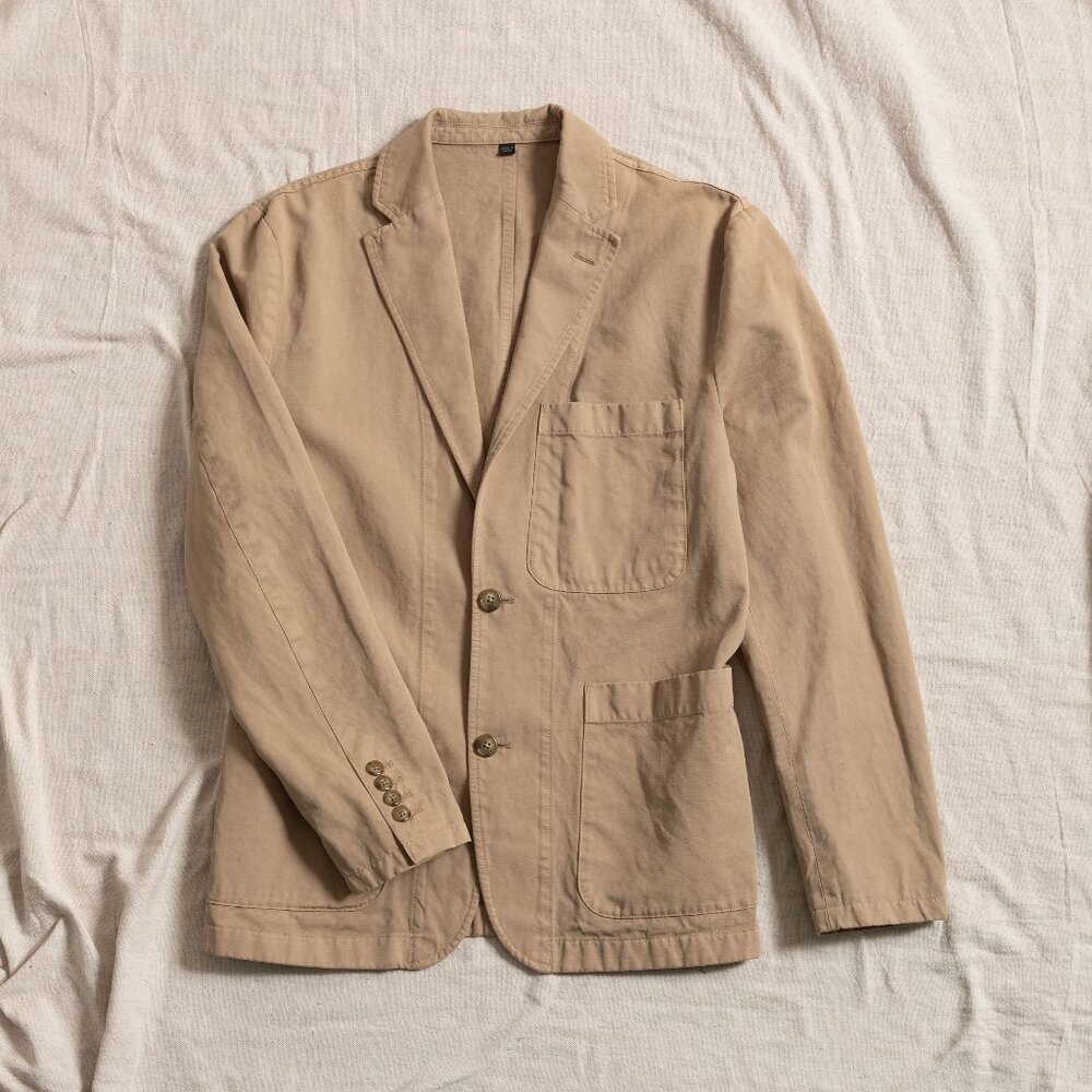 J.Crew Garment-dyed Cotton-Linen Khaki Suit Jacket Chore Blazer Tan Ventless 36R